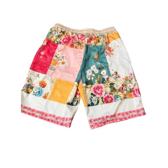 Boutique Floral Patchwork Shorts Colorful Boho Elastic Waist Drawstring Summer - Picture 4 of 4